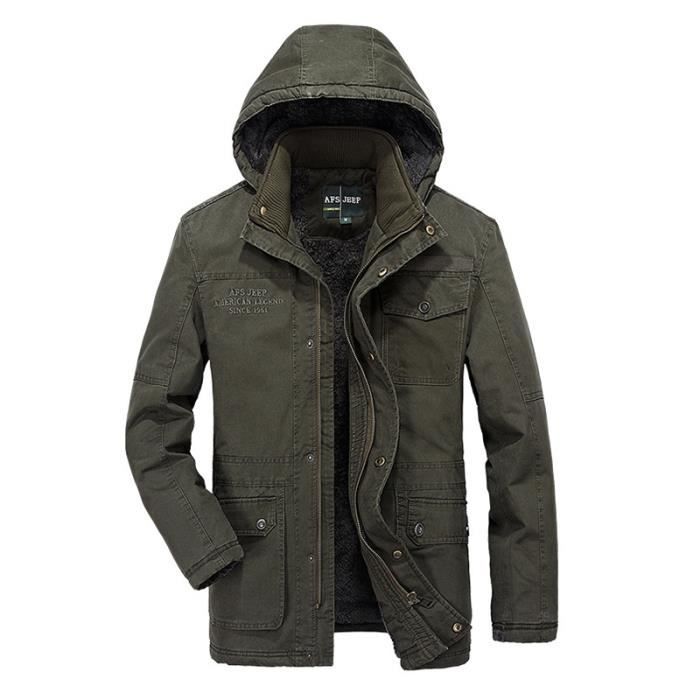 Jtong Blouson De Ski A Capuche Homme Coton Parka Men Pardessus Homme Velours Vert Cdiscount Pret A Porter