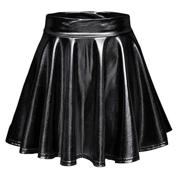 Mini Jupe Patineuse à Paillettes Pour Femmes, Basique, Polyvalente, Extensible, évasée, Décontractée, Rouge Vin, Noir, Courte / Jupes