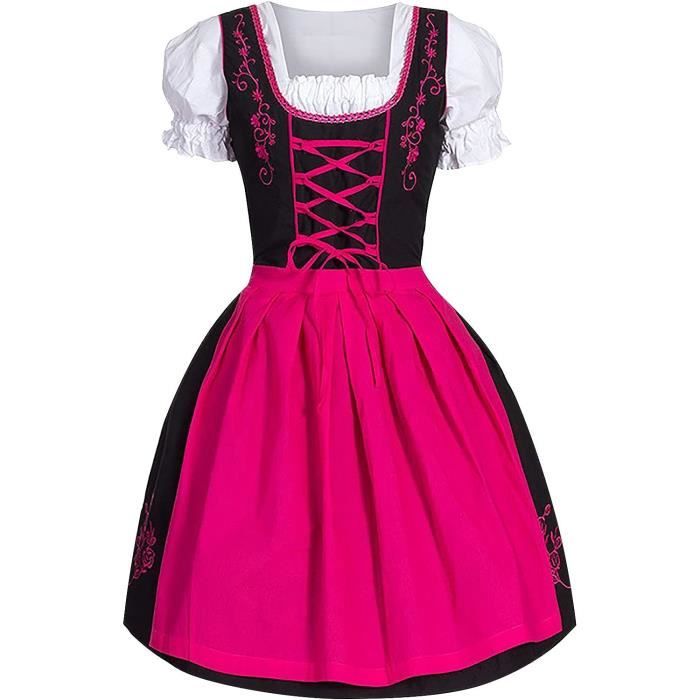 Robe Dirndl Allemande Fille - Style Oktoberfest - Manches Courtes, Tablier - Taille 6-12 Ans