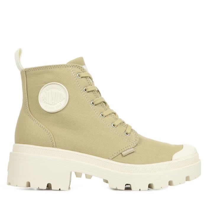 Boots Palladium Pallabase Twill - Femme - Beige - Talon Large - Coton - Lacets