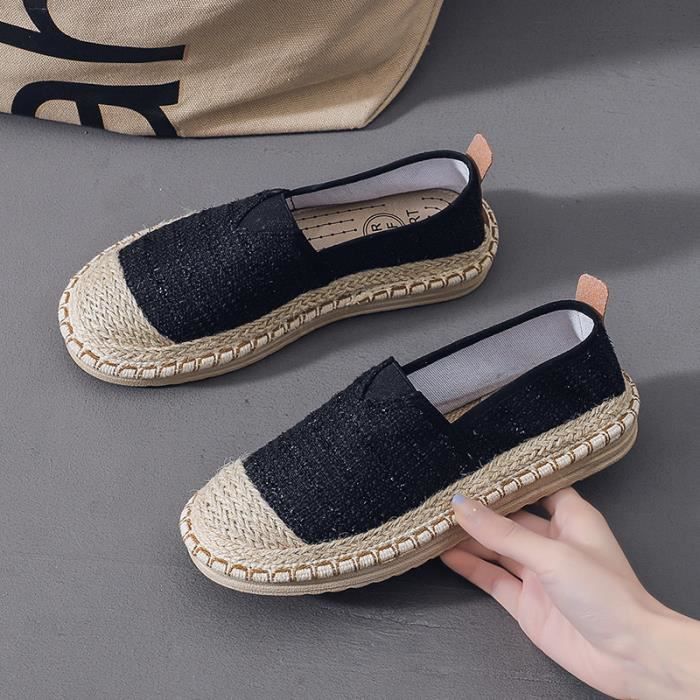 Espadrille Femme en Toile Aeration Carreaux Bicolore Noir Adulte