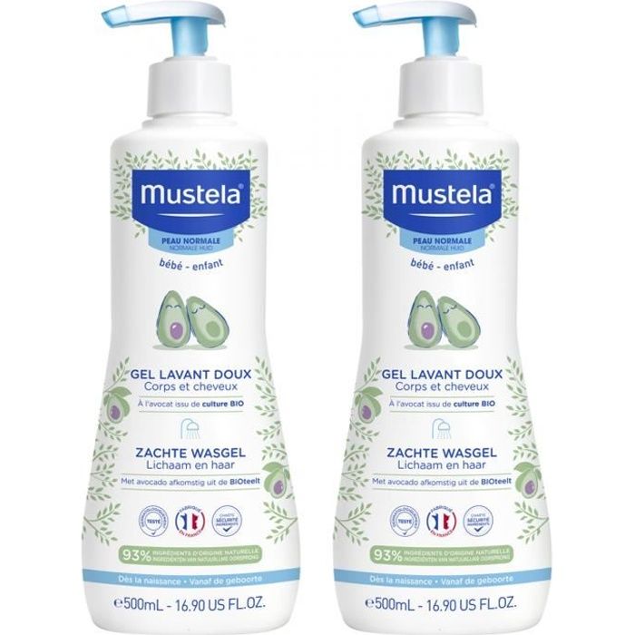 Bébé & Enfant-Mustela Gel Lavant Doux à l'Avocat Lot de 2 x 500 ml