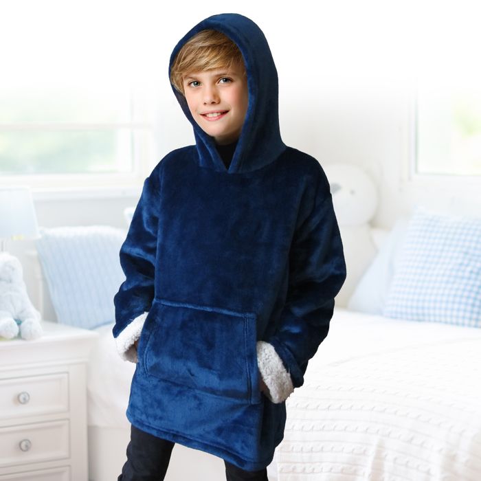 Sweat à Capuche Enfant plaid 66cm Bleu - Paris Prix Sweat à Capuche Enfant plaid 66cm Bleu - Paris Prix