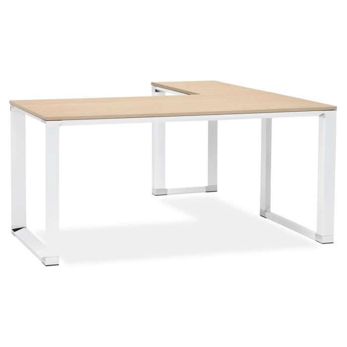 Bureau D Angle En Metal Blanc Et Bois Melamine Naturel L160 X L170 X H74 Cm Achat Vente Bureau Bureau D Angle En Metal Blanc Soldes Sur Cdiscount Des Le