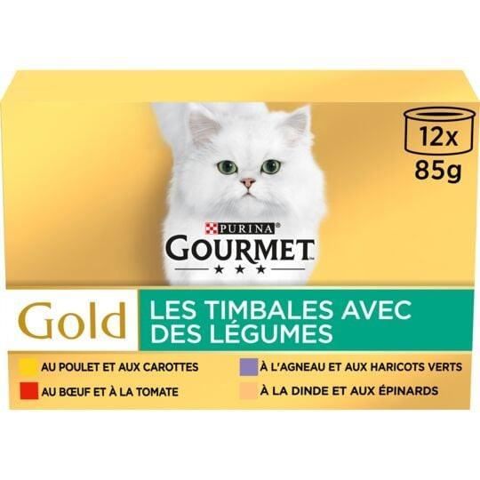 Comparer les prix de Pâtée pour chat viandes avec des légumes - PURINA GOURMET - Les Timbales - LOT DE 4 - boite de 12 boîtes de 85 g
