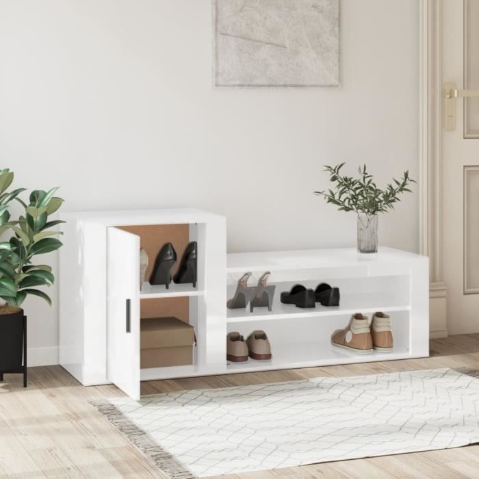 L20722PwshymiArmoire à chaussure Blanc brillant 130x35x54 cm Bois