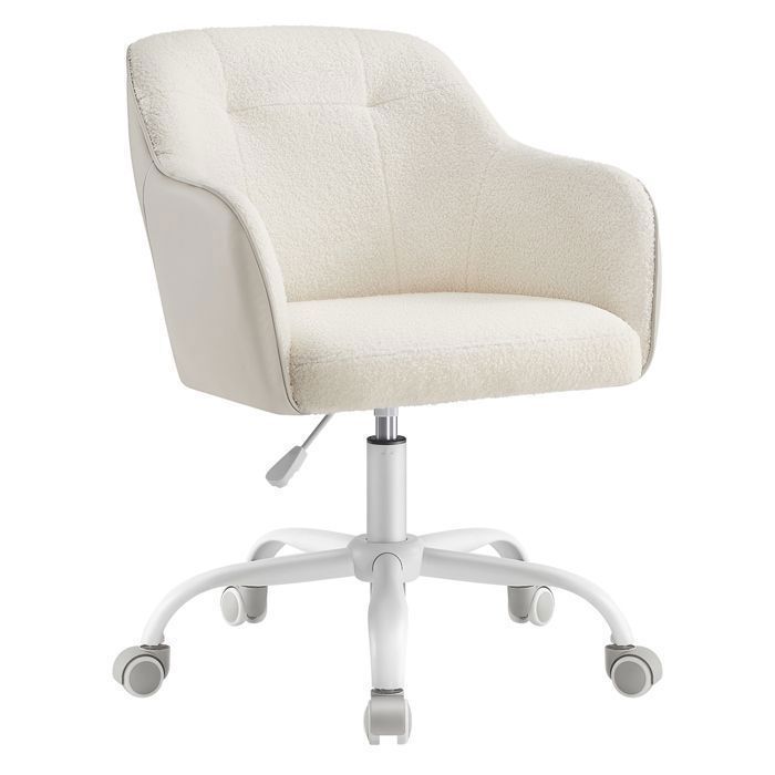 SONGMICS Chaise de Bureau Ergonomique Pivotant Réglable en Hauteur Capacité 110 kg Tissu Peluche Respirant et PU Beige