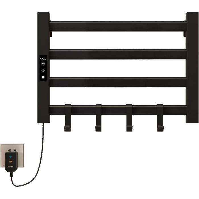 Sèche-serviettes électrique SKYLYZH 550x400 Mm - Température Constante 55°C - Chauffage Fibre De Carbone - Avec étagère - Couleur Anthracite