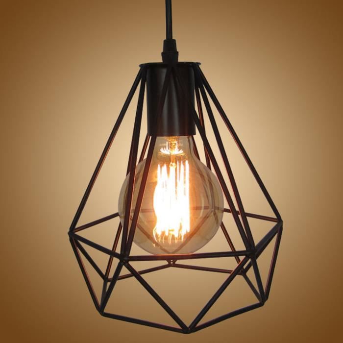 STOEX Lustre Suspension Industrielle Cage Fer Lumières Abat-jour Noir E27 pour salon cuisine bar