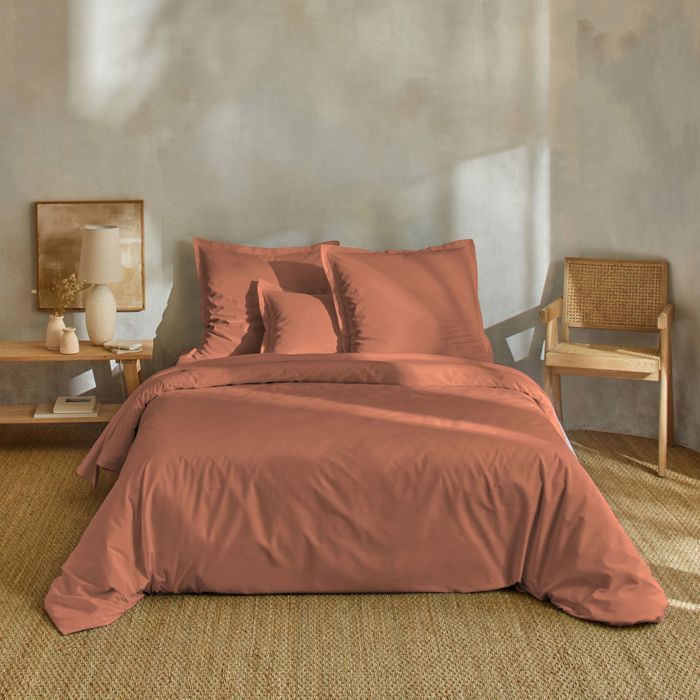 Parure de lit percale unie 260x240 Terracotta - Rouge terracotta - Terre de Nuit