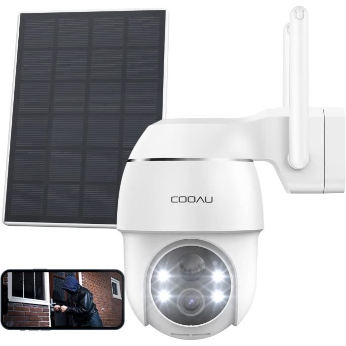 COCOCAM Caméra Surveillance Extérieure 2K Double Objectif Solaire – 6W Panneau ETFE, Batterie 10000mAh, IA Humaine Double PIR, PTZ 355°+90°, Vision Nocturne Couleur