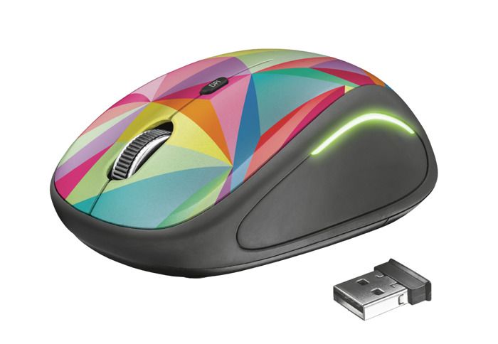 Trust Yvi FX Souris droitiers et gauchers optique 4 boutons sans fil 2.4 GHz récepteur sans fil USB multicolore