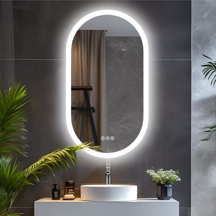 Miroir LED Salle de Bain UNHO 80x50 cm avec Éclairage et Fonction Anti-buée