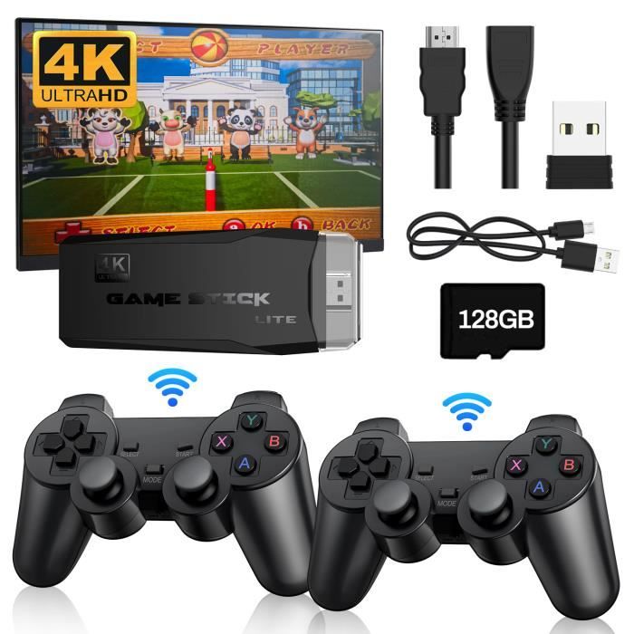 Console de jeu vidéo rétro 4K HD HDMI – 20 000 jeux intégrés, avec carte mémoire 128 Go et 2 contrôleurs sans fil, adaptée pour PS1-