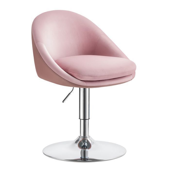 Tabouret de Bar avec Dossier et Socle Réglable en hauteur en Acier pour Bar Bureau Coiffeuse Salle à Manger Rose Bonbon