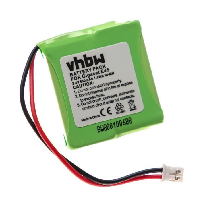 vhbw Batterie compatible avec Siemens Gigaset E455, E455 Sim, E450 Sim, E40, E450, E45 téléphone fixe sans fil (650mAh, 2,4V, NiMH)