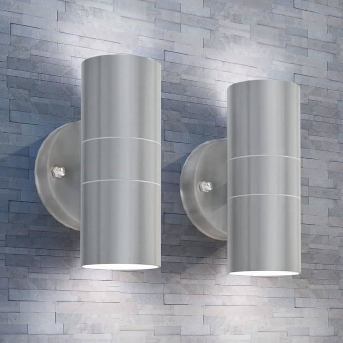 vidaXL Applique murale LED d'extérieur 2 pcs Acier inoxydable haut bas - vue 2