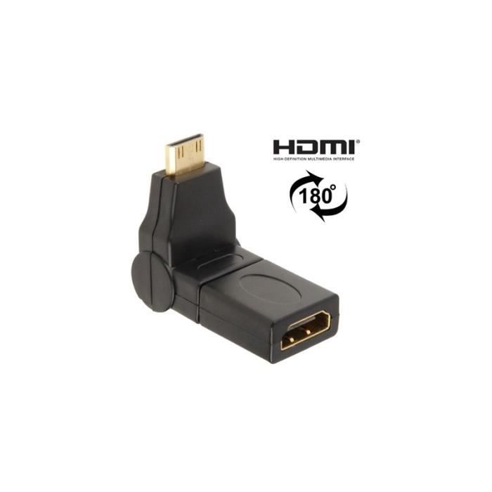 Adaptateur HDMI Plaqué or mâle vers 19 broches femelle pivotant 180 degrés  Noir
