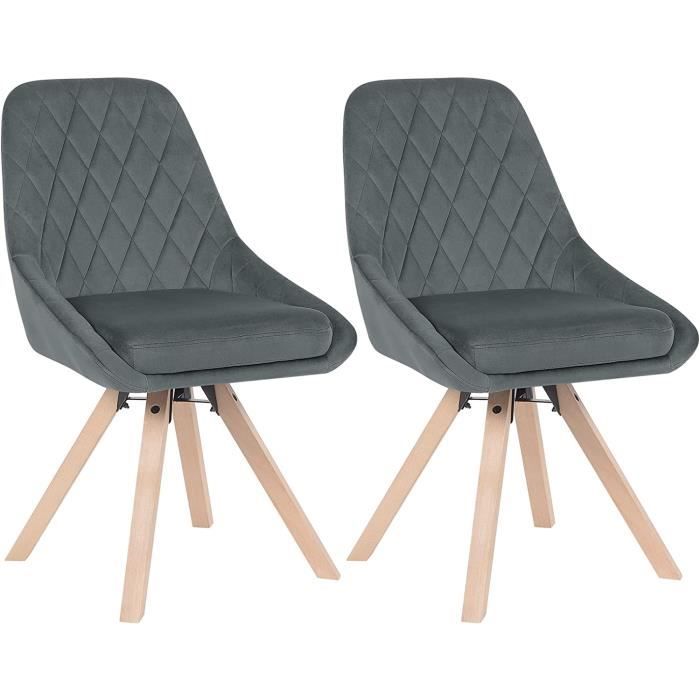 woltu lot de 2 chaises pivotantes de salle à manger, chaise de cuisine en velours, pieds en bois massif, gris foncé bh359dgr-2