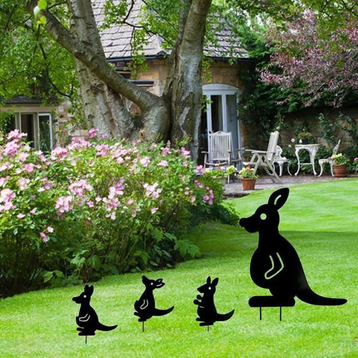 YOSOO Statue Jardin Kangourou en Métal 4 pcs Sculpture Silhouette