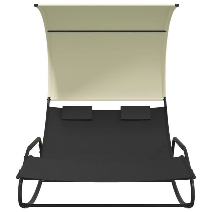 tip - bains de soleil - chaise longue double à bascule avec auvent noir et crème - yosoo - dx2011