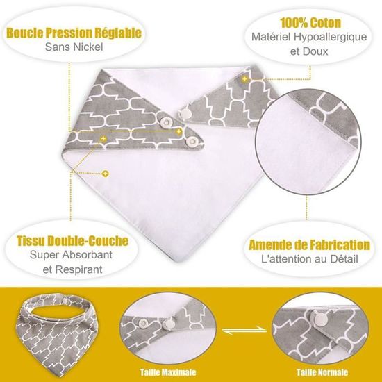 Bavoirs Nouveau-né 8 Bavoirs Bandana Bébé SLOSH - Coton Doux Absorbant, 0-36 Mois, Lavage Main Bavoir Bandana