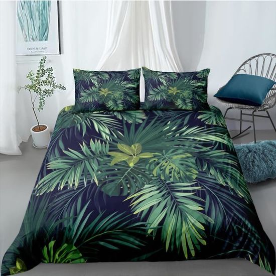 Plantes Tropicales Vertes Feuilles Parure De Lit 3 Pieces 1 Housse De Couette 220*240cm Et 2 Taies D'oreillers 63*63cm - Maison