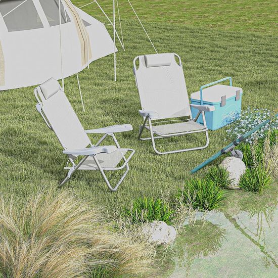 2 Chaises Pliantes De Pêche/Camping - Dossier Inclinable 6 Positions - Appui-tête - Outsunny Cyan