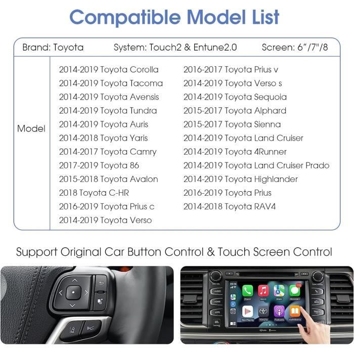 Carplay sans Fil Retrofit Kit Decoder Compatible pour Toyota Auris-CHR ...