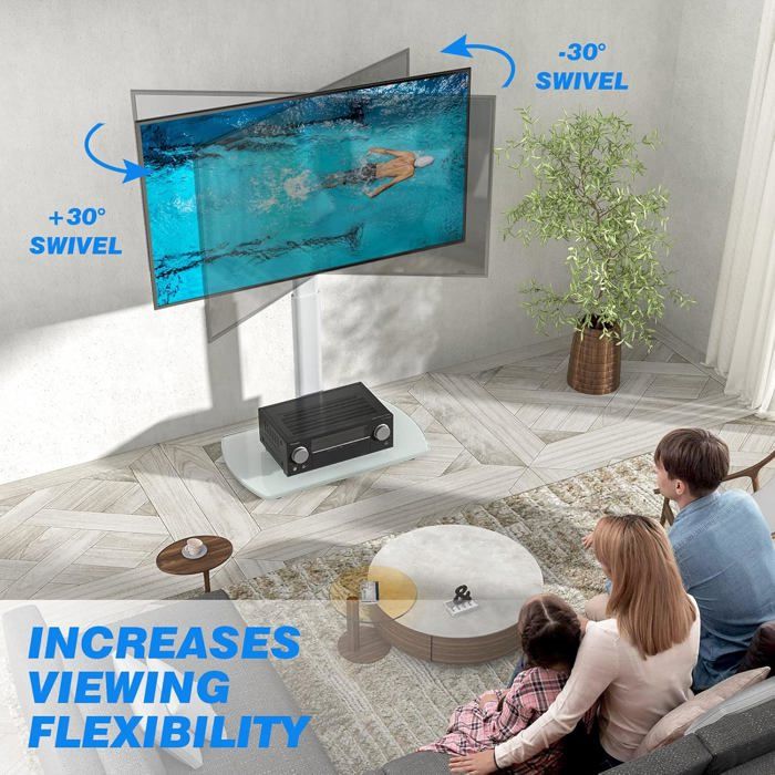 Support Tv Sur Pied Avec Piédestal En Verre Trempé Pied Tv Pivotant ...