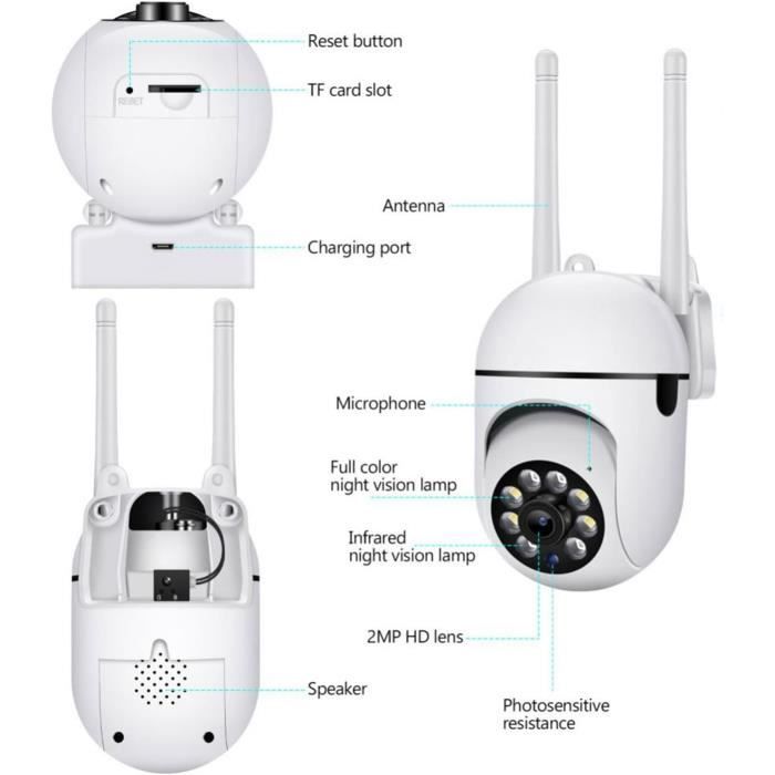 Caméra Surveillance Extérieure WiFi 2K - Vision Nuit Couleur, 360° PTZ, Détection Mouvement | IP66