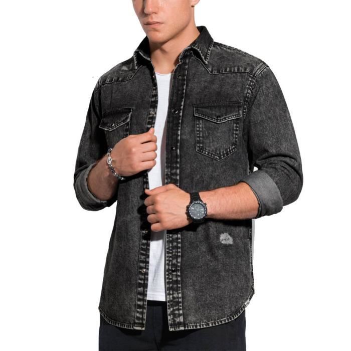 Veste en jean homme chemise homme veste chemise légère printanière talent  artistique veste en jean teint XS-XL Noir - Cdiscount Prêt-à-Porter