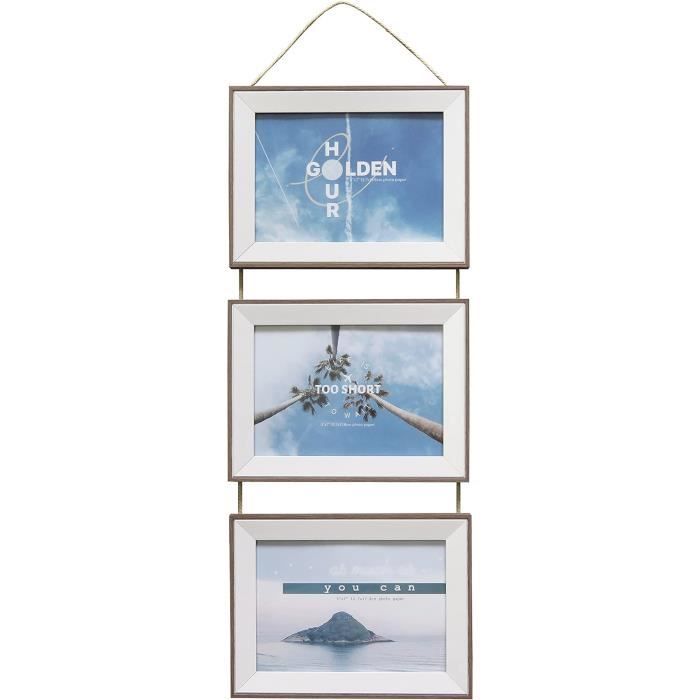 Cadre photo collage mural pour 3 photos en bois MDF avec vitre en verre — free download