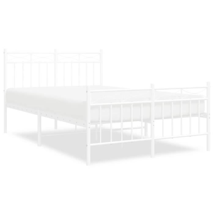 Cadre De Lit Métal VidaXL Blanc 120x200 Cm - Avec Tête Et Pied De Lit, Neuf Sous Emballage