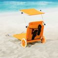 Casaria Chaise longue "Crête" de plage Orange transat pliable chariot de transport avec pare soleil réglable camping-2