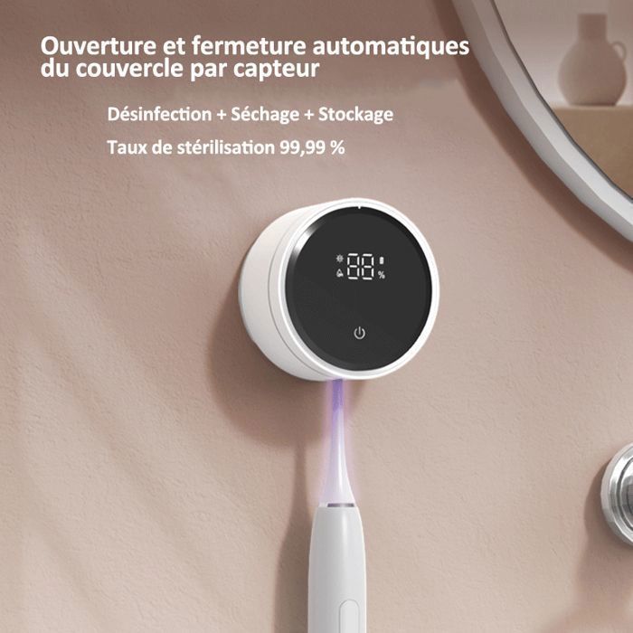 Stérilisateur UV Pour Brosse à Dents, Porte-brosse à Dents Mural Et Distributeur De Dentifrice Avec Support Pour Stérilisateur à 5 Brosses à Dents Pour Enfants Et Adultes (blanc