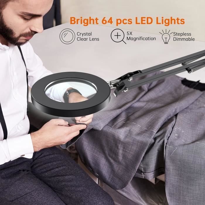 VEVOR Lampe Loupe 5X 64 LED en 5 Couleurs et 5 Luminosités