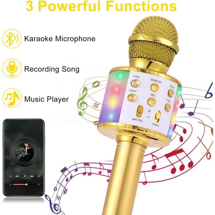 Micro Karaoké Bluetooth ShinePick - Micro Sans Fil Portable Avec Lumières LED Pour Fêtes, Enfants Et Adultes | Compatible Smartphone