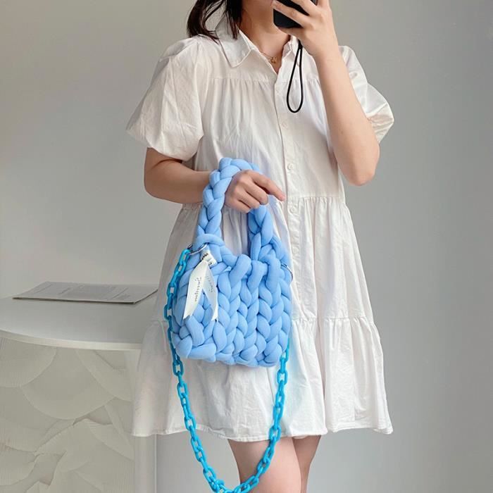 Cha ne bleue JOWomen Sac main en ULau crochet fait la main