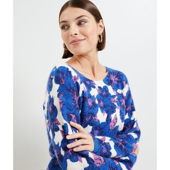 GRAIN DE MALICE Pull imprime fleuri femme Bleu Cdiscount Pret a Porter