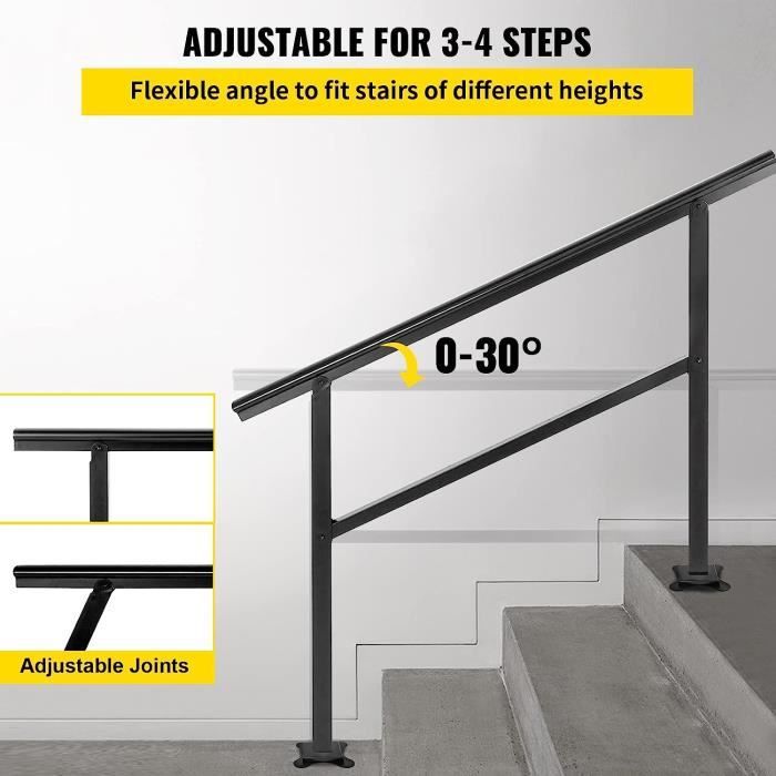 Main Courante Escalier VEVOR – Noir, 152,8 X 91 Cm, Charge 70 Kg, Pour 0-5 Marches
