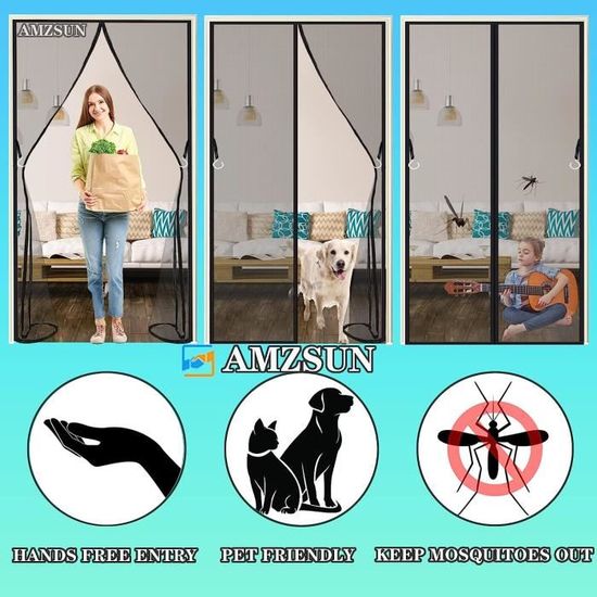 Moustiquaire Aimantée Pour Portes, Aucun Outil Requis, Facile à Installer, Convient Aux Enfants Et Aux Animaux Domestiques, 95 X 220 Cm, Gris
