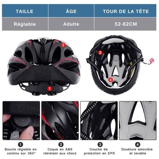 Casque vélo,casque de cyclisme pour hommes et femmes, urbain, vtt, vélo  électrique, avec lunettes, pare-soleil- SH-01BK[A44] - Cdiscount Sport