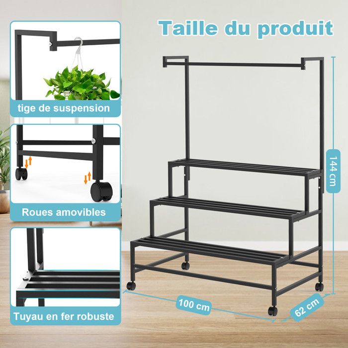 Support Pour Pot De Fleurs Support De Plante Métallique Pliable à 6 Niveaux, Support De Pot De Fleur Rotatif Pour Salon, Terrasse, Jardin, Charge 10KG Par Niveau (Noir) | Leroy Merlin Support