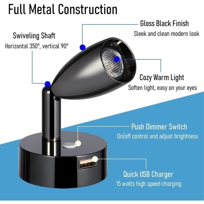 Lampe Lecture LED 12V Pour Camping-car/van - Col De Cygne Flexible, Dimmable, Port USB-C 20W | 4000K + Veilleuse Rouge - 5