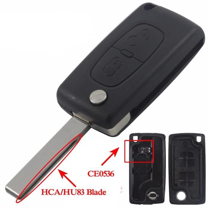 Coque de clé de voiture pliante flip modifiée pour Peugeot 307 107 207 407  Citroen C2 C3 Xsara Remote 2 Bouton Key Case Hu83 Blade