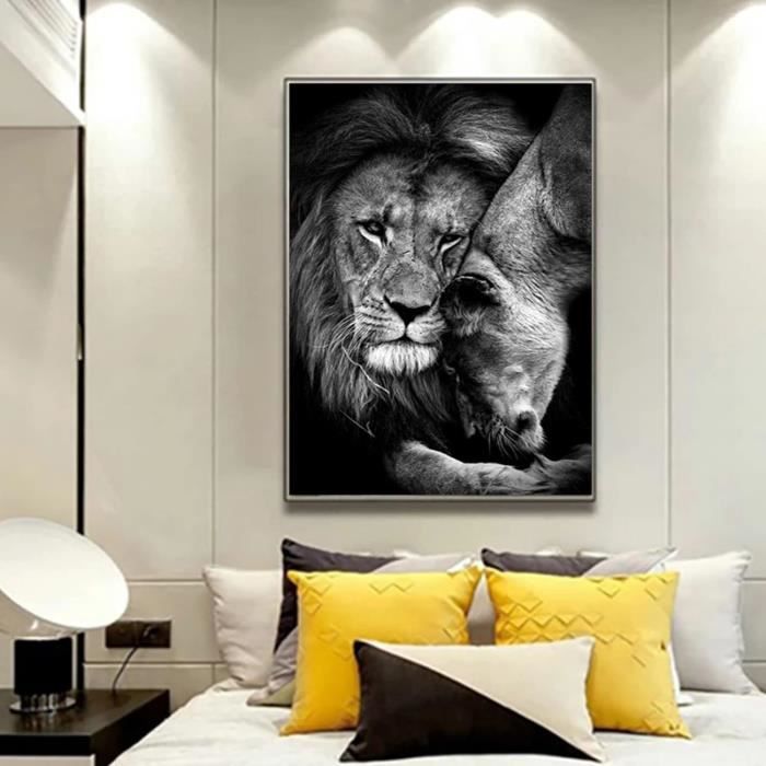 Images Sur Toile Lion, Noir Et Blanc Poster Lion Et Lionne Peintures D ...