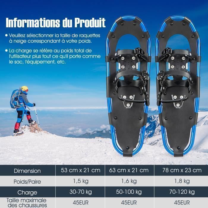 GYMAX Raquettes à Neige Légères En Aluminium Avec Bâtons Réglables – 3 Tailles, Charge 30-130kg, Chaussures 35-45EUR, Crampons Adhérence, Pour Hommes, Femmes Et Enfants