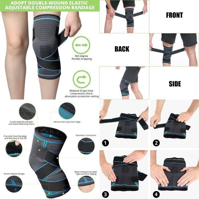Genouillère De Compression Confortable Antidérapante En Néoprène Avec Sangle élastique Pour Course à Pied Et Sport (Noir