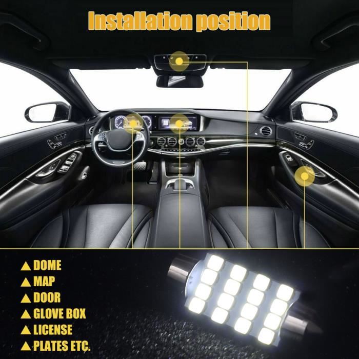 Ampoules LED d'intérieur de voiture,42 PCS Kit d'ampoules LED pour  plafonnier T10 W5W 6000K LED Intérieur Ampoules pour intérieur